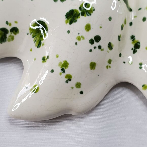 VTG Holland Mold Ceramic Serving Dish Tray 1972 Green & White Poinsettia Shape - Picture 10 of 14